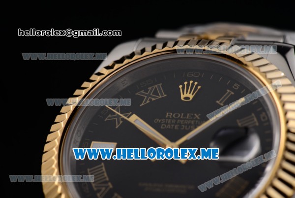 Rolex Day-Date II Asia Automatic Two Tone Case/Bracelet with Black Dial and Roman Numeral Markers - Click Image to Close